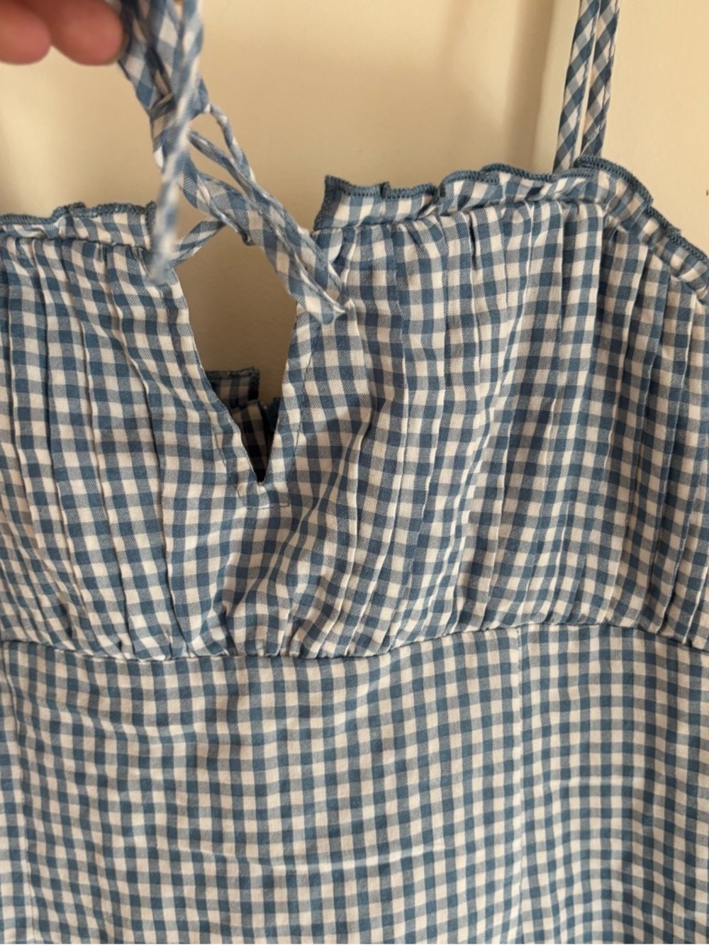 LA Hearts Blue Gingham Mini Dress XS Cottagecore Ruffle Hem - Picture 4 of 10